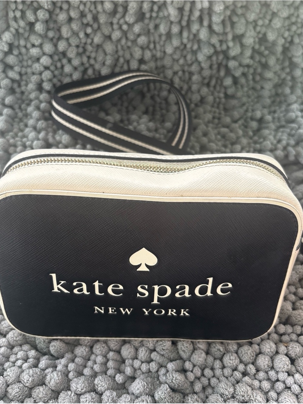 kate spade Black and Cream Crossbody Camera Bag with Striped Strap